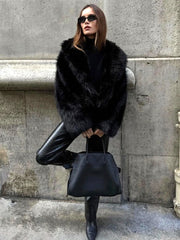 Women Winter Short Fur Jacket Vintage Chic Overcoat