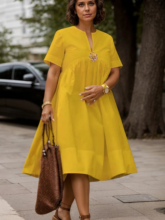 Women Plus Size Loose Yellow Dress 5XL