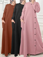 Muslim O Neck Maxi Dresses Buttons