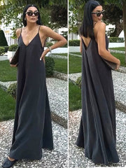 සරාගී පිටුපස නැති මැක්සි ඇඳුම අලංකාර සැහැල්ලු සහ සුළං සහිත ඇඳුම