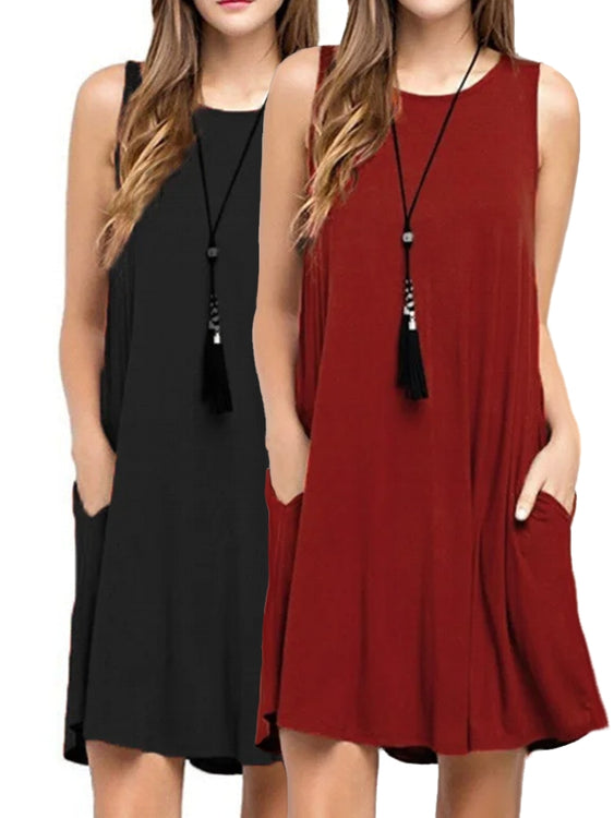 Summer Casual Sleeveless Tank Pockets Dresses