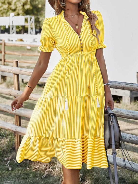 Holiday Party Dresses Striped Lantern Sleeve