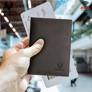 Men Genuine Leather RFID Anti-theft Passport Case Clutch Purse Hand Carry Card Holder Wallet