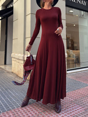 Women Elegant O-neck High Waist Slim A-Line Dress