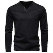 Fashion Pure Cotton Henley Collar Long T Shirt