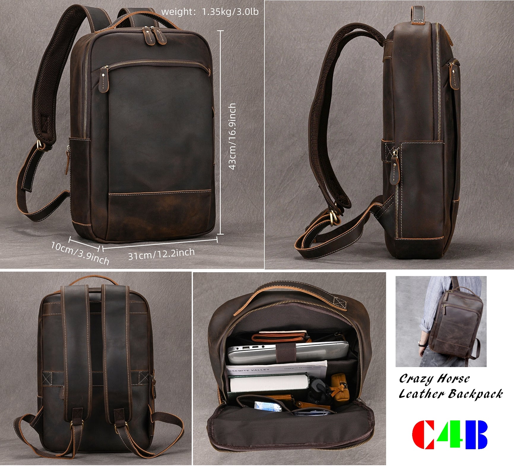 crazy horse men's leather backpack Classic Travel Retro Men Crazy Horse Leather Backpack – Come4Buy eShop