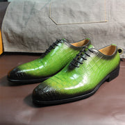 Men Genuine Cow Leather Green Dress Shoes Crocodile