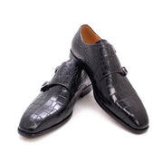 Genuine Leather Luxury Crocodile Print Double Buckle Pointed Toe