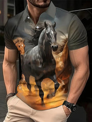 Harajuku Horse Graphic Polo Shirts For Men