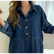 Long Sleeved Denim Shirt Dress Button Pocket Jeans