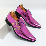 Luxury Patent Leather Purple Mens Rhinestones Brogues Shoes