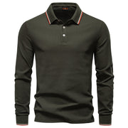 Men Cotton Solid Color Long Sleeve Polo Sweater
