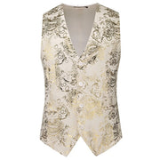 Men Luxury Velvet Suit Vest Hot Gold Printed Top