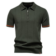Men Solid Color Sport Zipper Polo Shirt