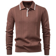 Men Stripe Long Sleeve Winter Business Polo Shirts