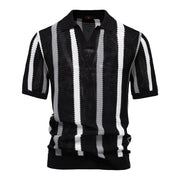 Men Striped Ribbed Knit Polo Shirt