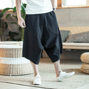 Solid Color Harem Pants Elastic Waist Calf Length Trousers