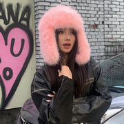 Imitation Mink Plush Hat Winter Women Nchekwa Ntị bombu okpu