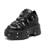 Black rock metal lace-up high-heeled platform shoes