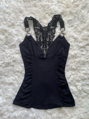 Retro Spice Girl Lace Zipper Black Tops