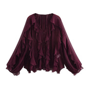Ruffle Blouses For Women Semi Sheer Shirts