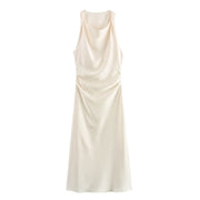 Satin Ruched Long Dresses For Women Sleeveless Party Dress