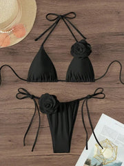 Sexy 3D Floral Halter Bikini For Women
