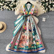 Women V-Neck Short Puff Sleeve Lace Up Clothes