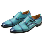 Sky Blue Men Shoes Genuine Leather Monk Strap Penny Shoes