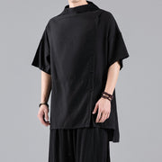 Stylish Men Summer Cotton Linen Black T shirt Blouse