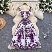Summer Holiday Purple Flower Mini Dress