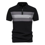 Summer Textured Ribbed Knit Cool Polo Shirt