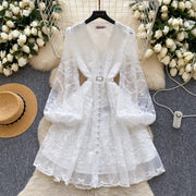 Summer White Lace Embroidery Flower Mini Party Dresses