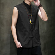 Vintage Linen Vests Mens Sleeveless Cardigan Blouse