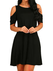 Vintage Off Shoulder Short Sleeves Loose Dress