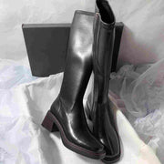 Vintage Thick Heel Women Side Zippers Knee High Boots