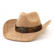 Western Big Brim Cowboy Hat Bull's Head Leather Cowgirl Hat
