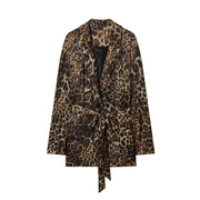 Leopard Print Blazers Woman Outfit Straight Leg Pants Sets