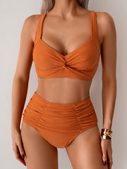 Women Cross Pleate Push Up Padded Bikini Set