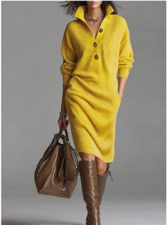 Women Dress Knitted  Knee Long Sleeve Sweater