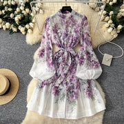 Women Holiday Gorgeous Floral Organza Mini Dress