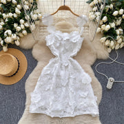 Women Square Collar Sleeveless Embroidery Dress