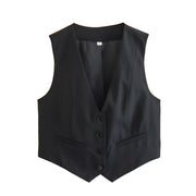 Women Vest Black White Cropped Vest Top