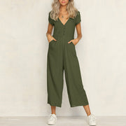 Women's Cotton And Linen Short Sleeve Jumpsuit