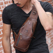 Bullcaptain Мъжки Естествена кожа Издръжлива текстурирана бизнес ежедневна кафява черна чанта на гърдите Чанта през рамо през рамо
