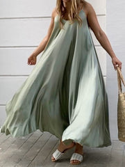 Solid Color Spaghetti Sleeveless Loose Swing Casual Women Maxi Dress