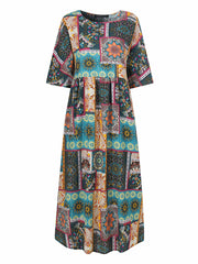 Colorful Maxi Dress O-neck Floral Dress For Women