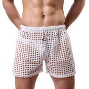 Pantalones aéreos perforados de malla Pantalones de cinco puntos de malla sexy para hombres