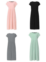 short-sleeve-summer-casual-loose-solid-women-maxi-dress
