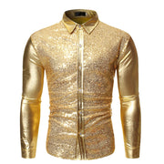 Silver Metallic Sequins Glitter Male Stage Performance Shirt Male